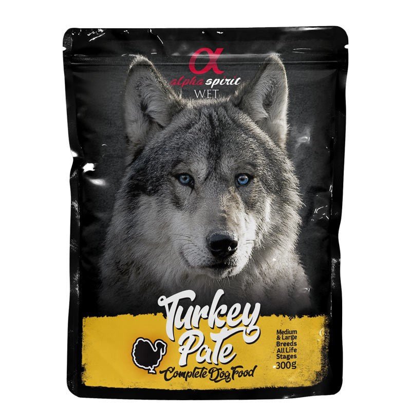 Alpha Spirit perro pouch pate pavo 12x300grs - Pet House Noia