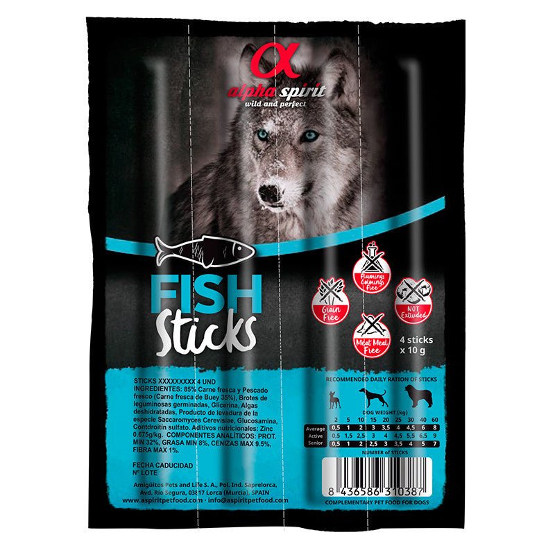 Alpha Spirit Ristra de barritas de pescado 4x10g (16uds) - Pet House Noia