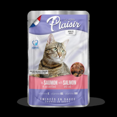 Plaisir Cat Pouch Salmon-Bacalao en Salsa 22x100gr - Pet House Noia