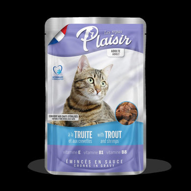 Plaisir Cat Pouch Trucha-Gamba en Salsa 22x100gr - Pet House Noia